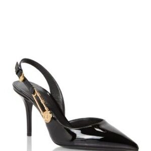 Versace La Medusa Black Patent Slingback Heels